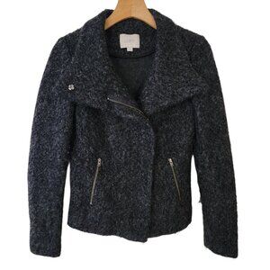 Loft Full Zip Moto Jacket Black Wool Blend‎ Women's Size 0 Classic Moto